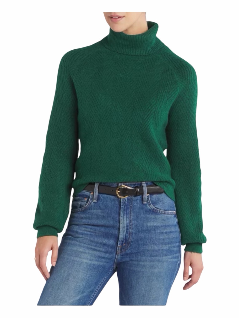Love Ellie Alida Turtleneck Sweater Green Chevron Knit Cropped Size S NWT